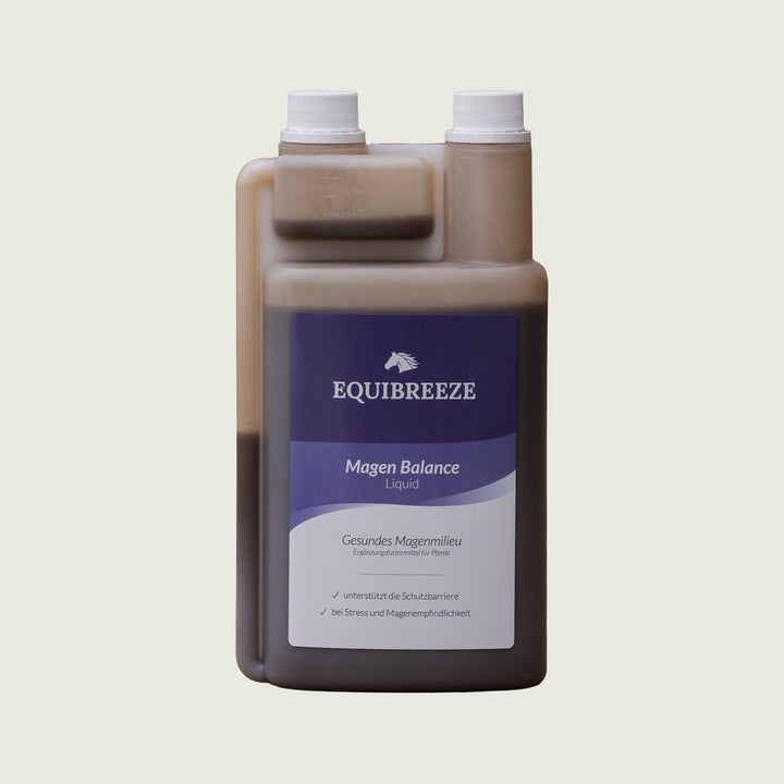 Equibreeze Magen Balance Liquid 1000 ml, Ergänzungsfuttermittel für Pferde mit Süßholzwurzel, Kamille und Hagebutte, Vorderseite