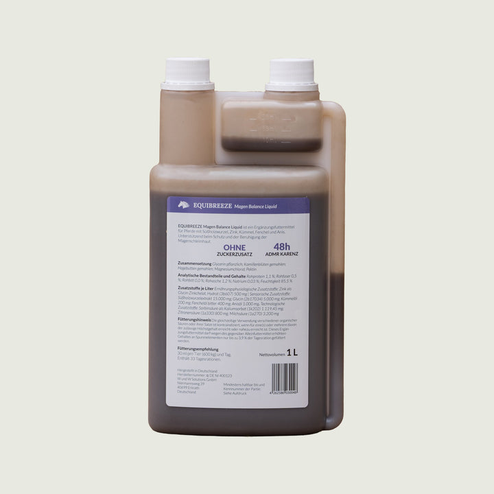 Equibreeze Magen Balance Liquid Etikett Rückseite mit vollständiger Deklaration